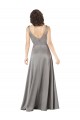 Meilleures Pearl Grey Trapèze Col V Satiné Soyeux Longue Formelles Robes demoiselle d'honneur / Robes de soirée / Robes de bal