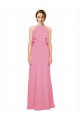 Meilleures Peau Rose Trapèze Licou Col Haut Mousseline Longue Robes demoiselle d'honneur