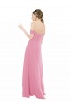 Meilleures Peau Rose Trapèze Épaule Dénudée Mousseline Longue Robes demoiselle d'honneur