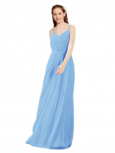Meilleures Periwinkle Fourreau Col V Mousseline Longue Robes demoiselle d'honneur