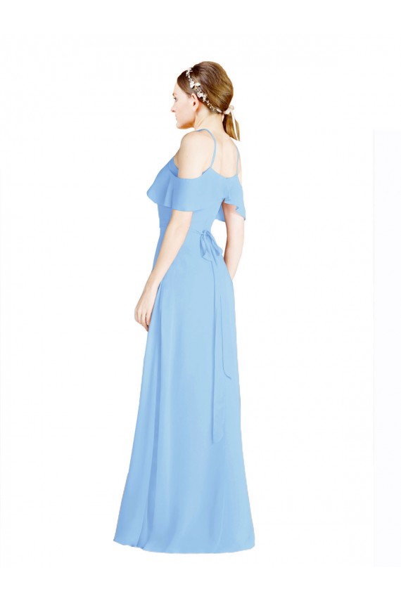 Meilleures Periwinkle Trapèze Licou Mousseline Longue Robes demoiselle d'honneur