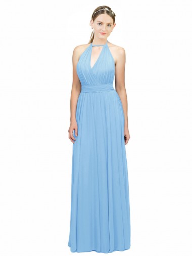 Meilleures Periwinkle Trapèze Licou Mousseline Longue Robes demoiselle d'honneur