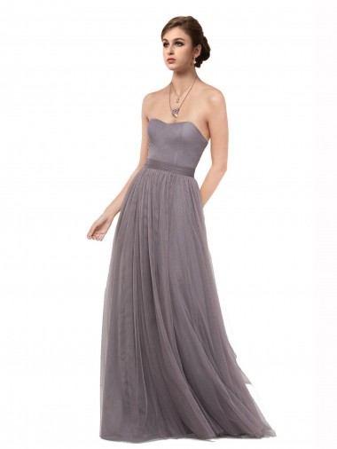 Meilleures Pewter Trapèze Bretelles spaghetti Tulle Longue Robes demoiselle d'honneur