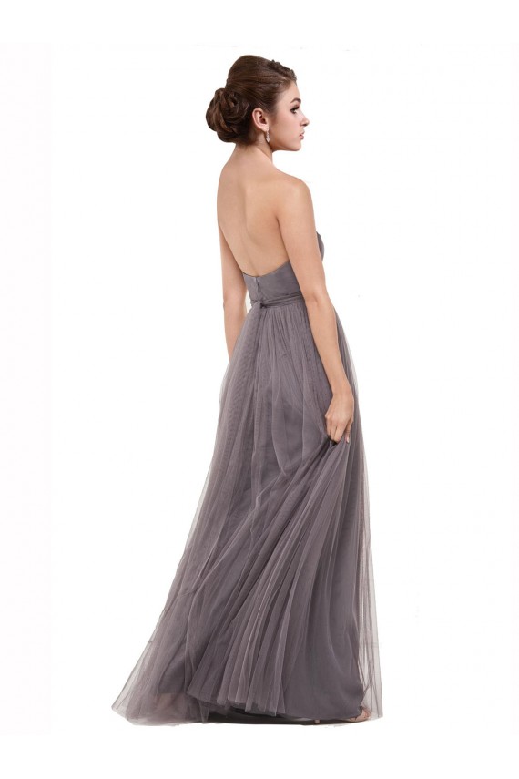 Meilleures Pewter Trapèze Bretelles spaghetti Tulle Longue Robes demoiselle d'honneur