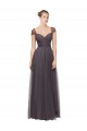 Meilleures Pewter Trapèze Tulle Longue Robes demoiselle d'honneur