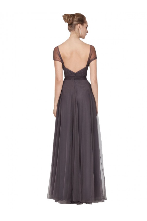 Meilleures Pewter Trapèze Tulle Longue Robes demoiselle d'honneur