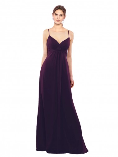 Meilleures Pourpre Trapèze Bretelles spaghetti Mousseline Longue Robes demoiselle d'honneur