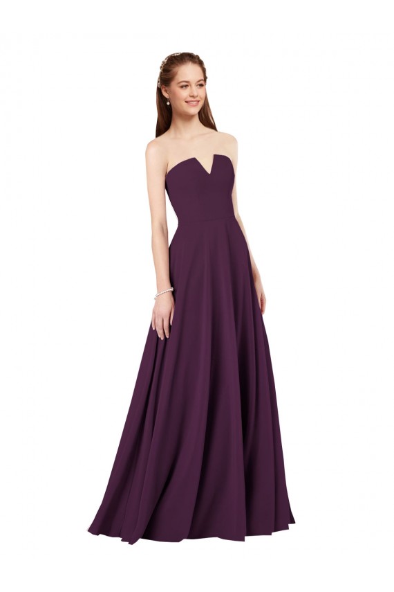 Meilleures Pourpre Trapèze Sans bretelle Mousseline Longue Robes demoiselle d'honneur