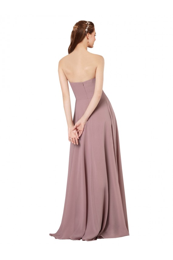 Meilleures Pourpre Trapèze Sans bretelle Mousseline Longue Robes demoiselle d'honneur