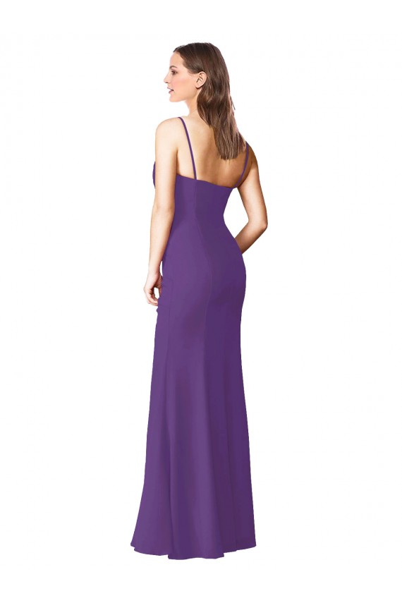 Meilleures Prune Trapèze Sans bretelle Mousseline Longue Robes demoiselle d'honneur