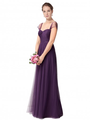 Meilleures Prune Trapèze Tulle Longue Robes demoiselle d'honneur