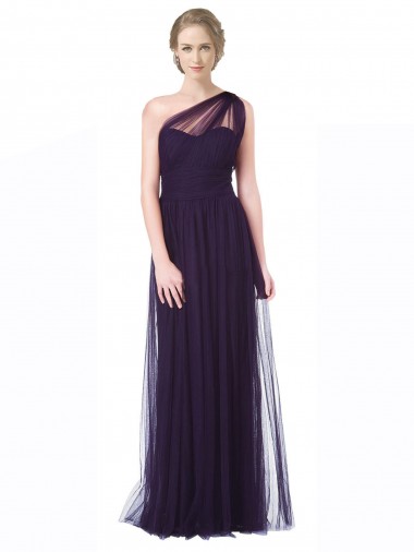 Meilleures Prune Trapèze Tulle Longue Robes demoiselle d'honneur