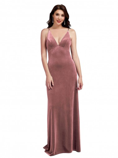Meilleures Rose Cannelle Trapèze Col V Velours Stretch Longue Formelles Robes demoiselle d'honneur / Robes de soirée / Robes de bal