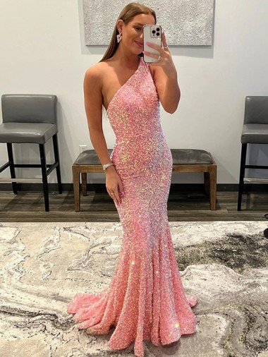 Meilleures Rose Fourreau Balayage train Paillettes Velours Longue Robes de bal
