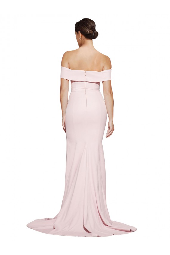 Meilleures Rose Fourreau Col Carré Balayage train Crêpe Stretch Longue Formelles Robes demoiselle d'honneur / Robes de soirée / Robes de bal