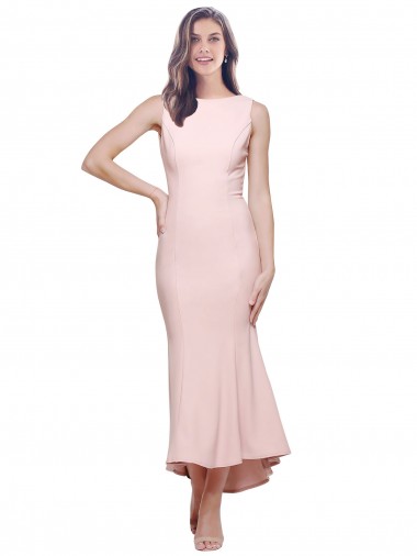 Meilleures Rose Fourreau Col Haut midi Crêpe Stretch Courte Asymétrique Robes demoiselle d'honneur / Robes de soirée / Robes de cocktail
