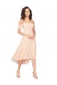Meilleures Rose Glacé Trapèze Col Carré midi Mousseline Courte Asymétrique Robes demoiselle d'honneur