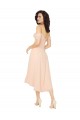 Meilleures Rose Glacé Trapèze Col Carré midi Mousseline Courte Asymétrique Robes demoiselle d'honneur