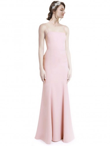 Meilleures Rose Sirène Bretelles spaghetti Col Carré Crêpe Stretch Longue Robes demoiselle d'honneur / Robes de bal
