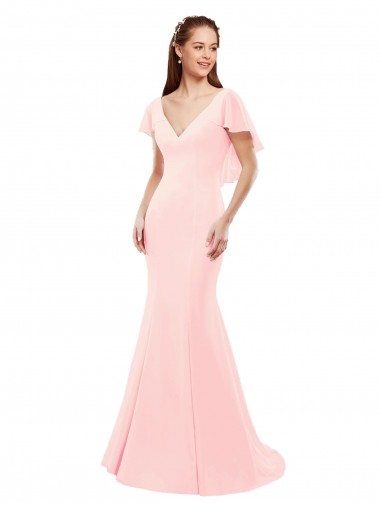 Meilleures Rose Sirène Col V Mousseline Longue Robes demoiselle d'honneur