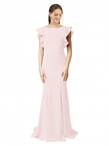 Meilleures Rose Sirène Col bijou Balayage train Crêpe Stretch Longue Robes demoiselle d'honneur / Robes de bal