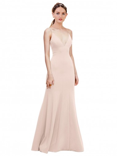 Meilleures Rose Trapèze Col V Crêpe Stretch Longue Formelles Robes demoiselle d'honneur / Robes de soirée / Robes de bal