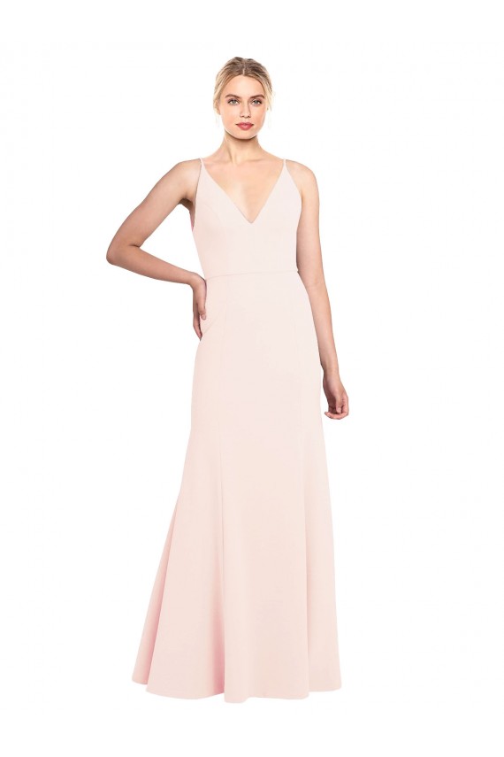 Meilleures Rose Trapèze Col V Crêpe Stretch Longue Formelles Robes demoiselle d'honneur / Robes de soirée / Robes de bal