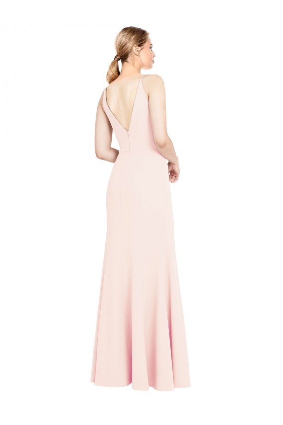 Meilleures Rose Trapèze Col V Crêpe Stretch Longue Formelles Robes demoiselle d'honneur / Robes de soirée / Robes de bal