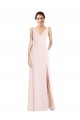 Meilleures Rose Trapèze Col V Crêpe Stretch Longue Robes demoiselle d'honneur / Robes de bal