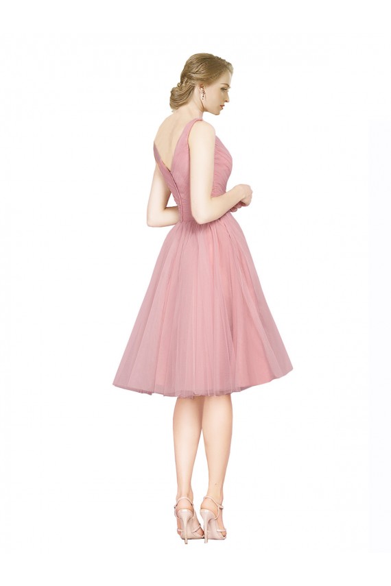 Meilleures Rose Trapèze Col V Tulle Courte Robes demoiselle d'honneur / Robes de cocktail