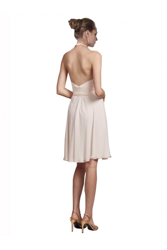 Meilleures Rose crème Trapèze Licou Col V Mousseline Courte Robes demoiselle d'honneur / Robes de cocktail
