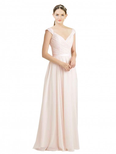 Meilleures Rose crème Trapèze Mousseline Dentelle Longue Robes demoiselle d'honneur
