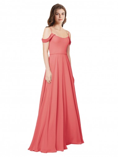 Meilleures Rose du Désert Trapèze Épaule Dénudée Mousseline Longue Robes demoiselle d'honneur