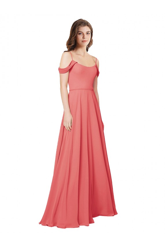 Meilleures Rose du Désert Trapèze Épaule Dénudée Mousseline Longue Robes demoiselle d'honneur