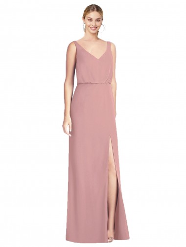 Meilleures Rose poussiéreux Sirène Col V Mousseline Longue Robes demoiselle d'honneur