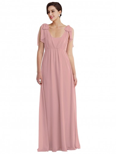 Meilleures Rose poussiéreux Trapèze Licou Mousseline Longue Robes demoiselle d'honneur