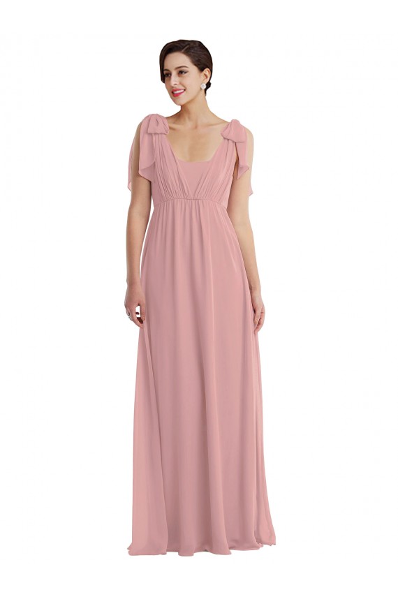 Meilleures Rose poussiéreux Trapèze Licou Mousseline Longue Robes demoiselle d'honneur
