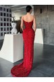 Meilleures Rouge Fourreau Col V Balayage train Paillettes Velours Longue Robes de bal