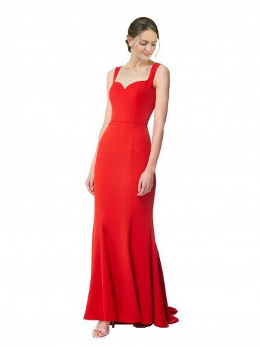 Meilleures Rouge Sirène Col Haut Crêpe Stretch Longue Formelles Robes demoiselle d'honneur / Robes de soirée / Robes de bal