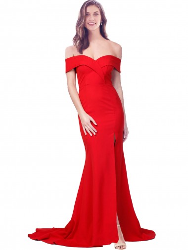 Meilleures Rouge Sirène Crêpe Stretch Longue Formelles Robes demoiselle d'honneur / Robes de soirée / Robes de bal