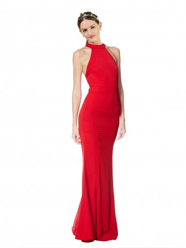 Meilleures Rouge Sirène Licou Col Haut Crêpe Stretch Longue Formelles Robes demoiselle d'honneur / Robes de soirée / Robes de bal