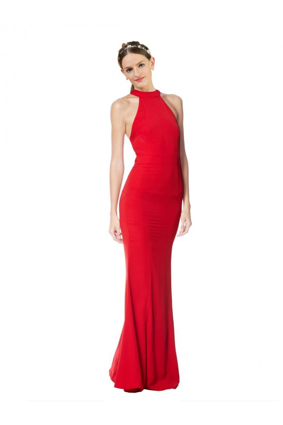 Meilleures Rouge Sirène Licou Col Haut Crêpe Stretch Longue Formelles Robes demoiselle d'honneur / Robes de soirée / Robes de bal