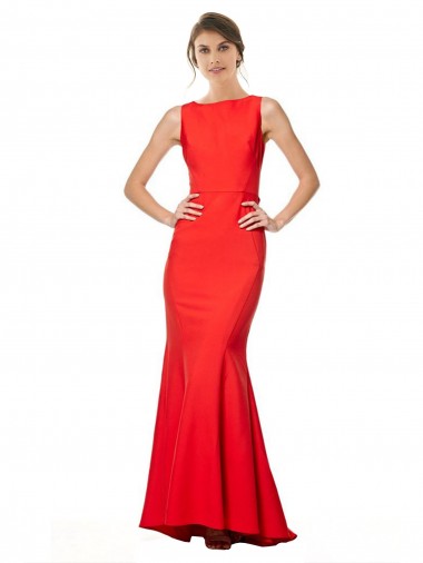 Meilleures Rouge Sirène Licou Col Haut Crêpe Stretch Longue Formelles Robes demoiselle d'honneur / Robes de soirée / Robes de bal