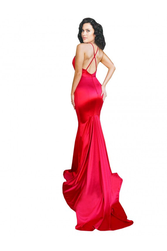 Meilleures Rouge Sirène Satiné Stretch Longue Formelles Robes demoiselle d'honneur / Robes de soirée / Robes de bal
