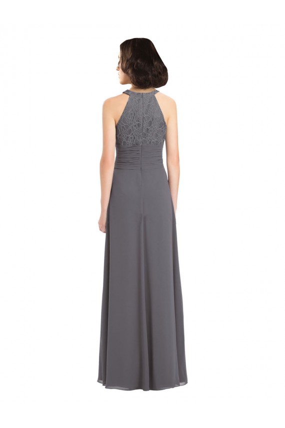 Meilleures Stormy Silver Trapèze Licou Mousseline Dentelle Longue Robes demoiselle d'honneur