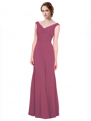 Meilleures Taupe Trapèze Col V Mousseline Longue Robes demoiselle d'honneur