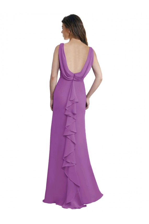 Meilleures Trapèze Col V Mousseline Longue Robes demoiselle d'honneur