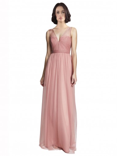 Meilleures Trapèze Col V Tulle Longue Robes demoiselle d'honneur