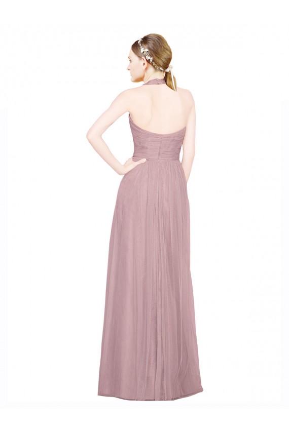 Meilleures Trapèze Licou Col V Tulle Longue Robes demoiselle d'honneur