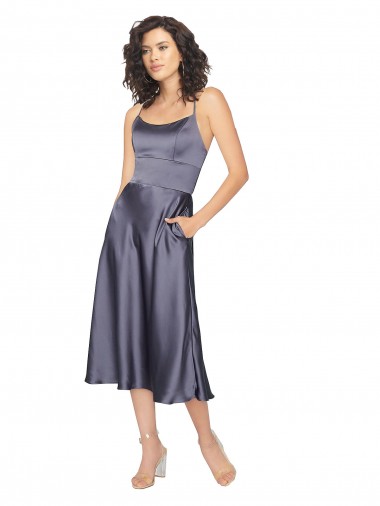 Meilleures Trapèze Scoop midi Satiné Soyeux Courte Robes demoiselle d'honneur / Robes de bal / Robes de cocktail